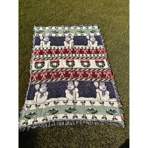 Vintage‎ 1996 MMW Christmas Woven Tapestry Throw Blanket Snowman Holiday Decor